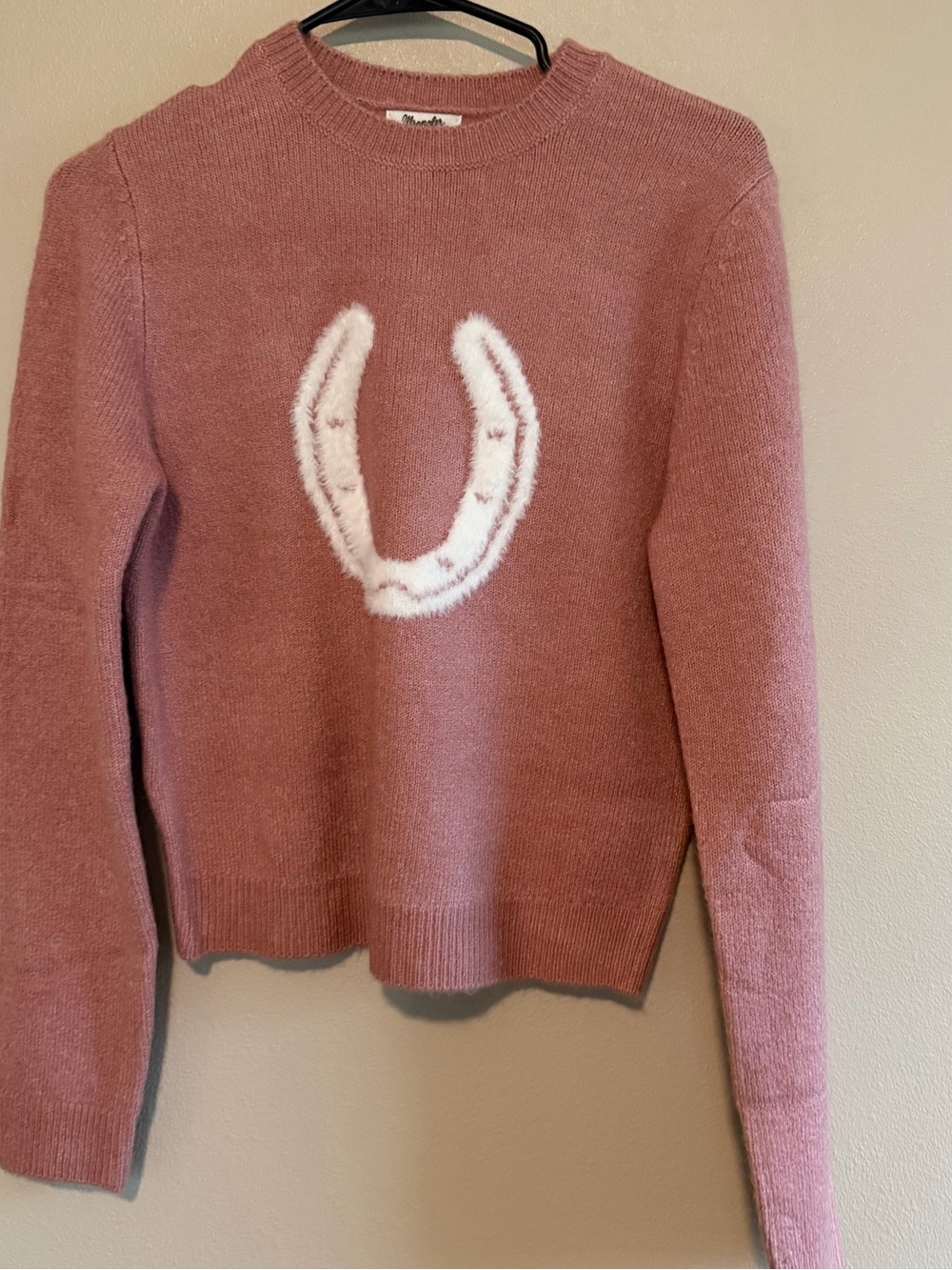 Wrangler Rose Pink Crewneck Sweater with White Horsehoe Accent